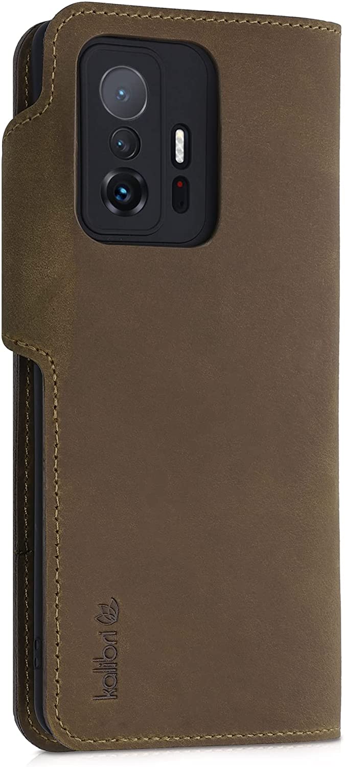 Kalibri Xiaomi 11T / 11T Pro Θήκη Πορτοφόλι Stand από Γνήσιο Δέρμα - Design Navigational Compass - Brown - 56315.01