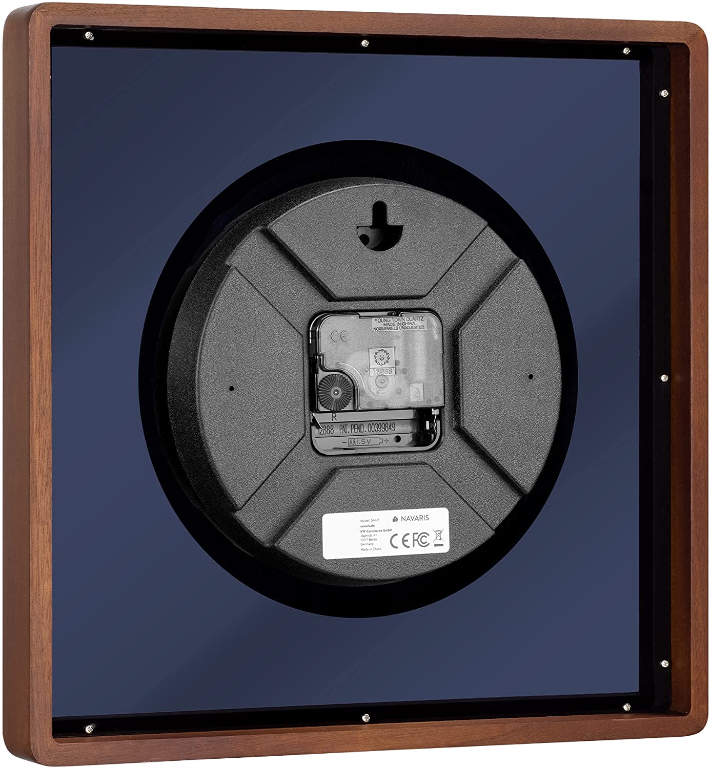 Navaris Analogue Wood Wall Clock Design Square - Ξύλινο Ρολόι Tοίχου - Dark Brown / Gold - 54471.18.21