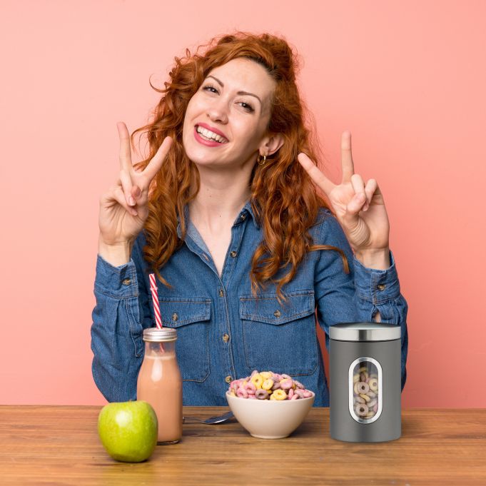 Relaxdays Βάζo Αποθήκευσης με Παράθυρο Προβολής - 1400 ml - Grey / Silver - 4052025922955