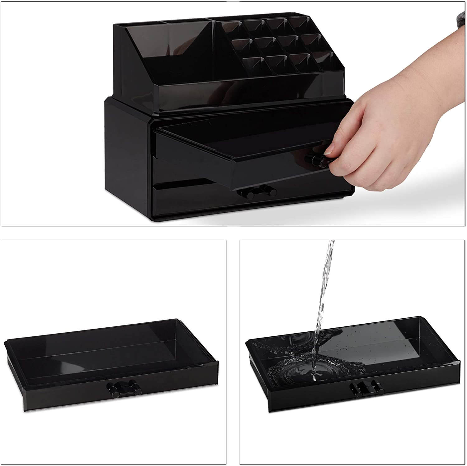 Relaxdays Ακρυλικός Οργανωτής Καλλυντικών με 3 Συρτάρια - Black - 4052025940287