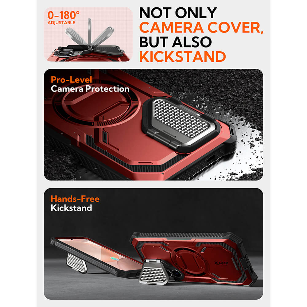 Supcase Samsung Galaxy S25 Plus Armorbox Magsafe Σκληρή Θήκη με Προστασία Οθόνης και Κάλυμμα Κάμερας / Stand - Metallic Red