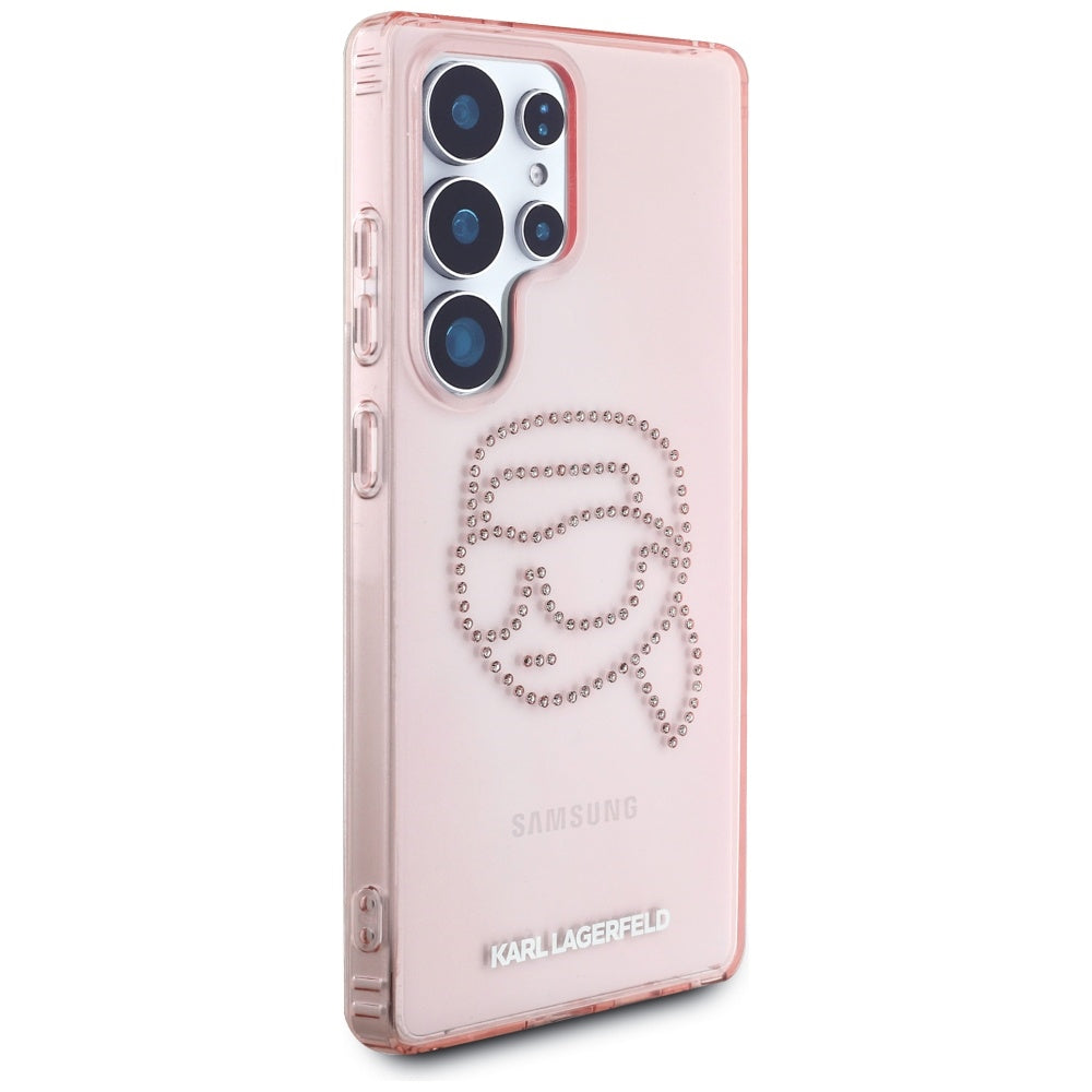 Karl Lagerfeld Samsung Galaxy S25 Ultra - Rhinestones Karl Head Logo - Σκληρή Θήκη με Πλαίσιο Σιλικόνης - Pink - KLHCS25LHKHDCELP