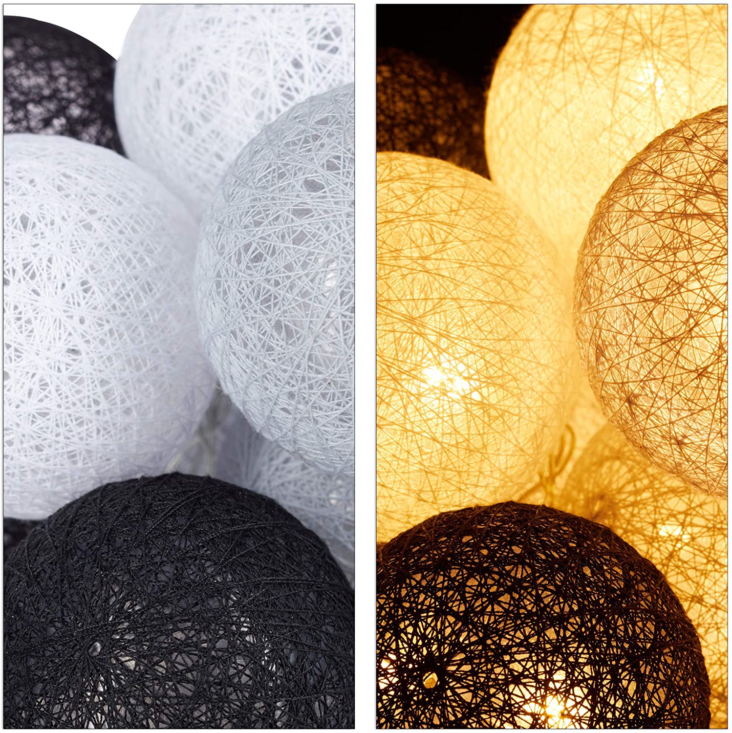 Relaxdays Σετ με 20 Φωτάκια-Μπάλες με Φωτισμό LED - White / Gray / Black - 4052025942878