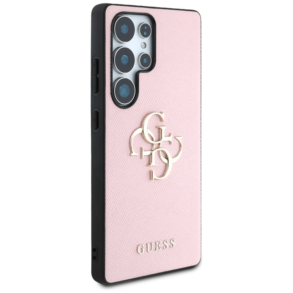Guess Samsung Galaxy S25 Ultra - Grained Big 4G Logo Small Classic Logo - Σκληρή Θήκη με Επένδυση από Οικολογικό Δέρμα - Pink - GUHCS25LPGT4MBP