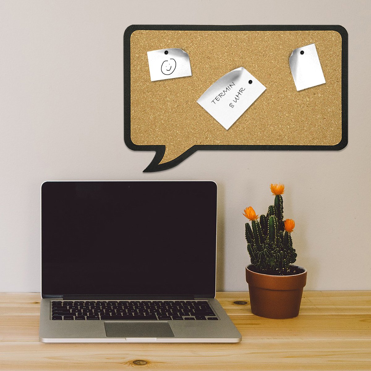 Navaris Cork Notice Board - Πίνακας Ανακοινώσεων με Πινέζες - Design Speech Bubble - Brown - Black - 41132