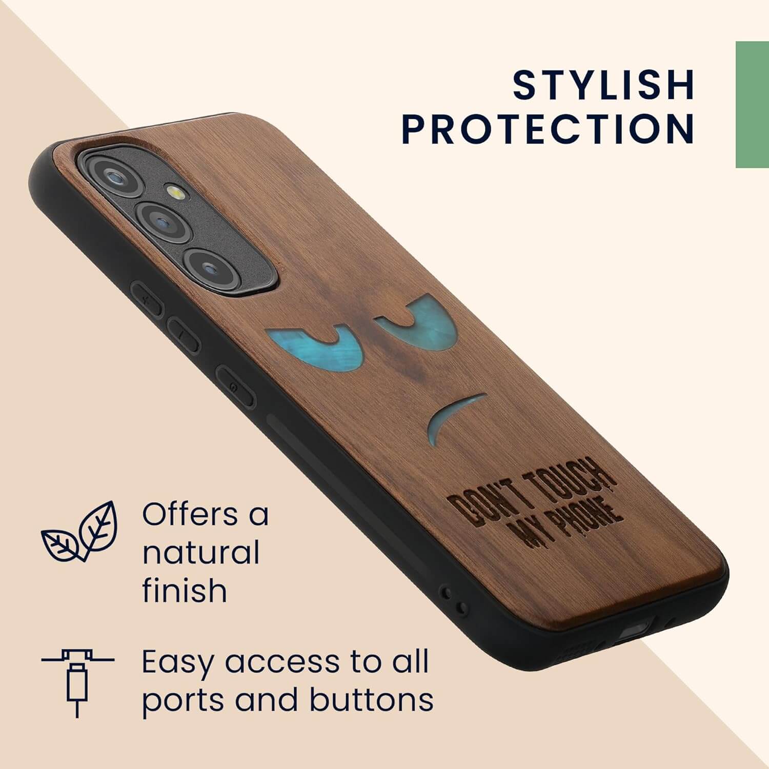 KW Samsung Galaxy A54 5G Θήκη από Φυσικό Ξύλο - Design Mother of Pearl Don't Touch my Phone - Dark Brown - 60799.08