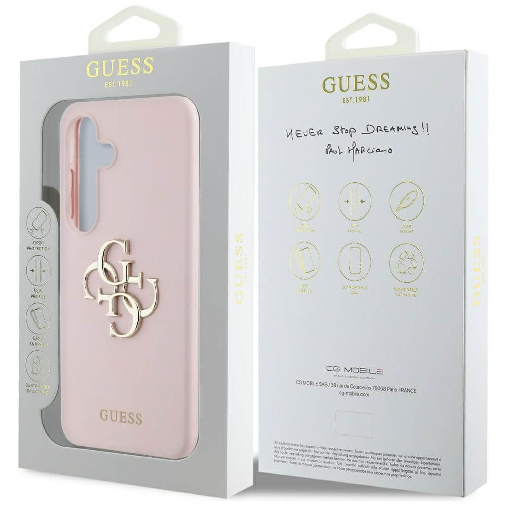 Guess Samsung Galaxy S25 - Silicone Big 4G Logo Bottom Script - Σκληρή Θήκη με Πλαίσιο Σιλικόνης - Pink - GUHCS25SS4SMDP