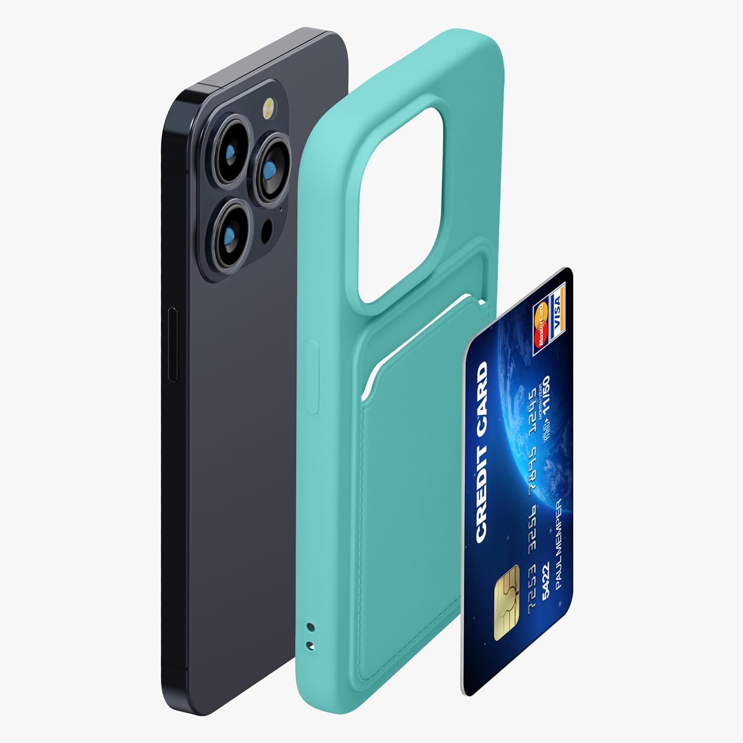 KW iPhone 15 Pro Θήκη Σιλικόνης TPU με Υποδοχή για Κάρτα - Mint Green
