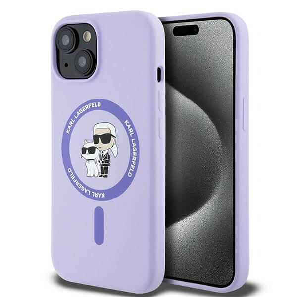 Karl Lagerfeld iPhone 15 - Silicone Karl and Choupette Heads - Θήκη Σιλικόνης με MagSafe - Purple - KLHMP15SSCMKCRHU