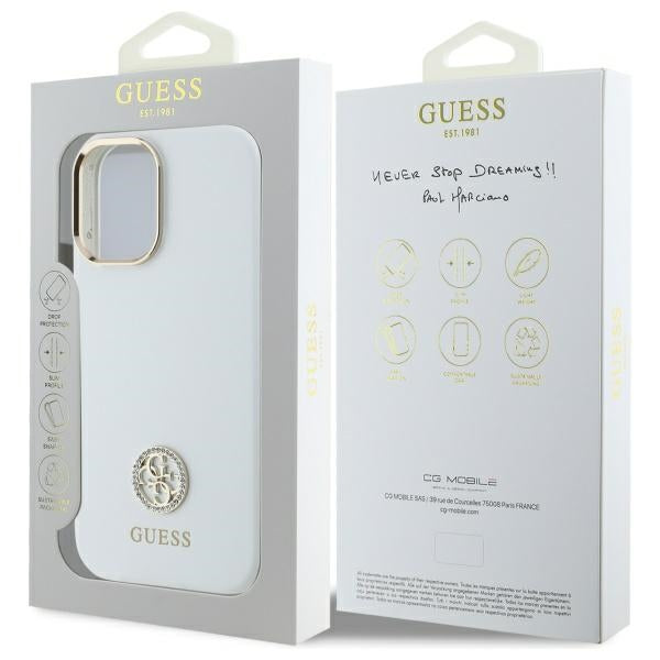 Guess iPhone 16 - Silicone Logo Strass 4G - Σκληρή Θήκη με Πλαίσιο Σιλικόνης - White - GUHCP16SM4DGPH