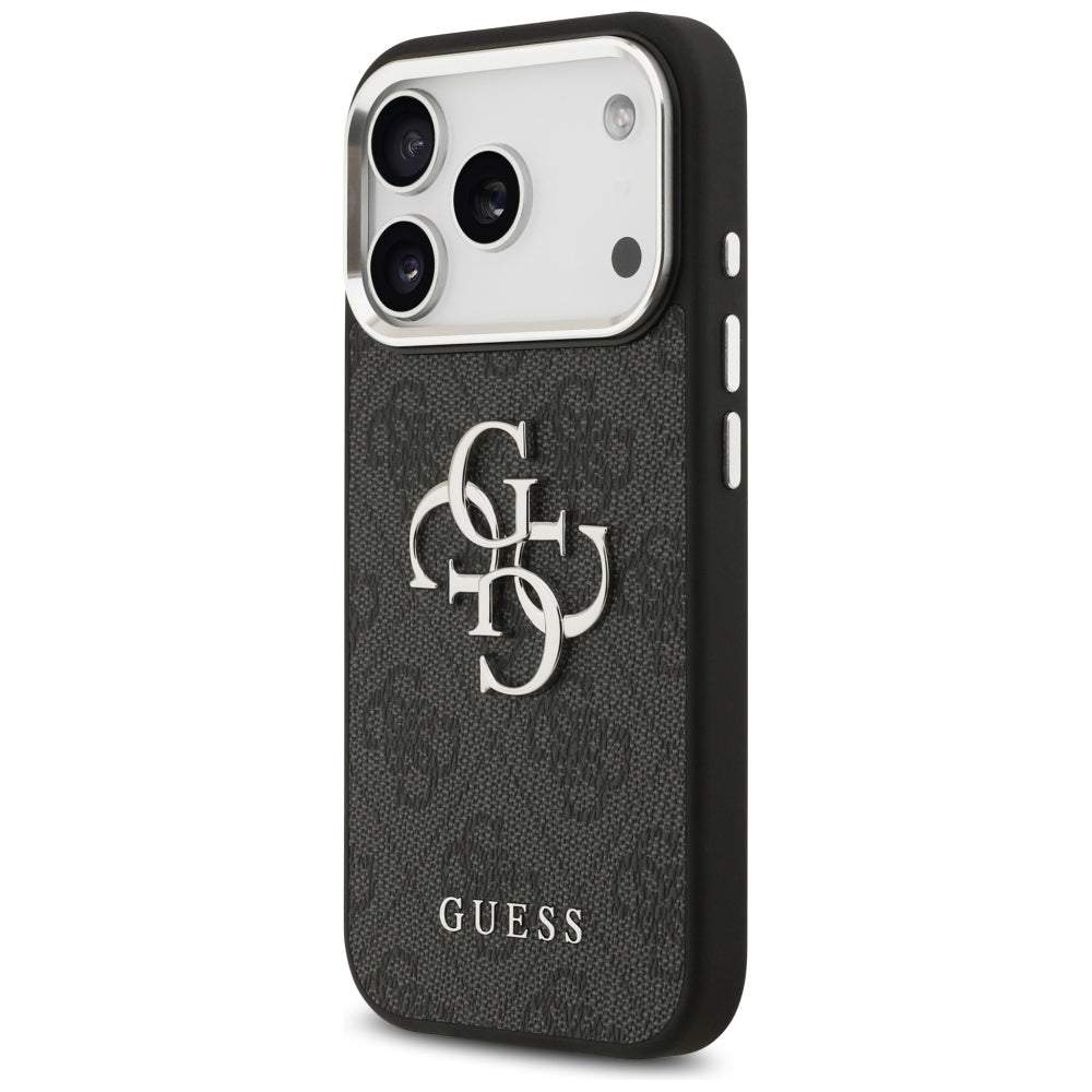 Guess iPhone 17 Pro - 4G Big 4G Classic Logo - Σκληρή Θήκη με Πλαίσιο Σιλικόνης και Επένδυση από Οικολογικό Δέρμα - Black / Silver - GUHCP17LP4G4SMCK