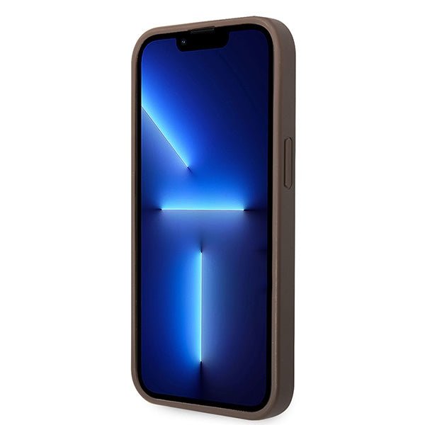 Guess iPhone 15 - 4G Big Metal Logo Θήκη με Επένδυση Συνθετικού Δέρματος - Brown - GUHCP15S4GMGBR