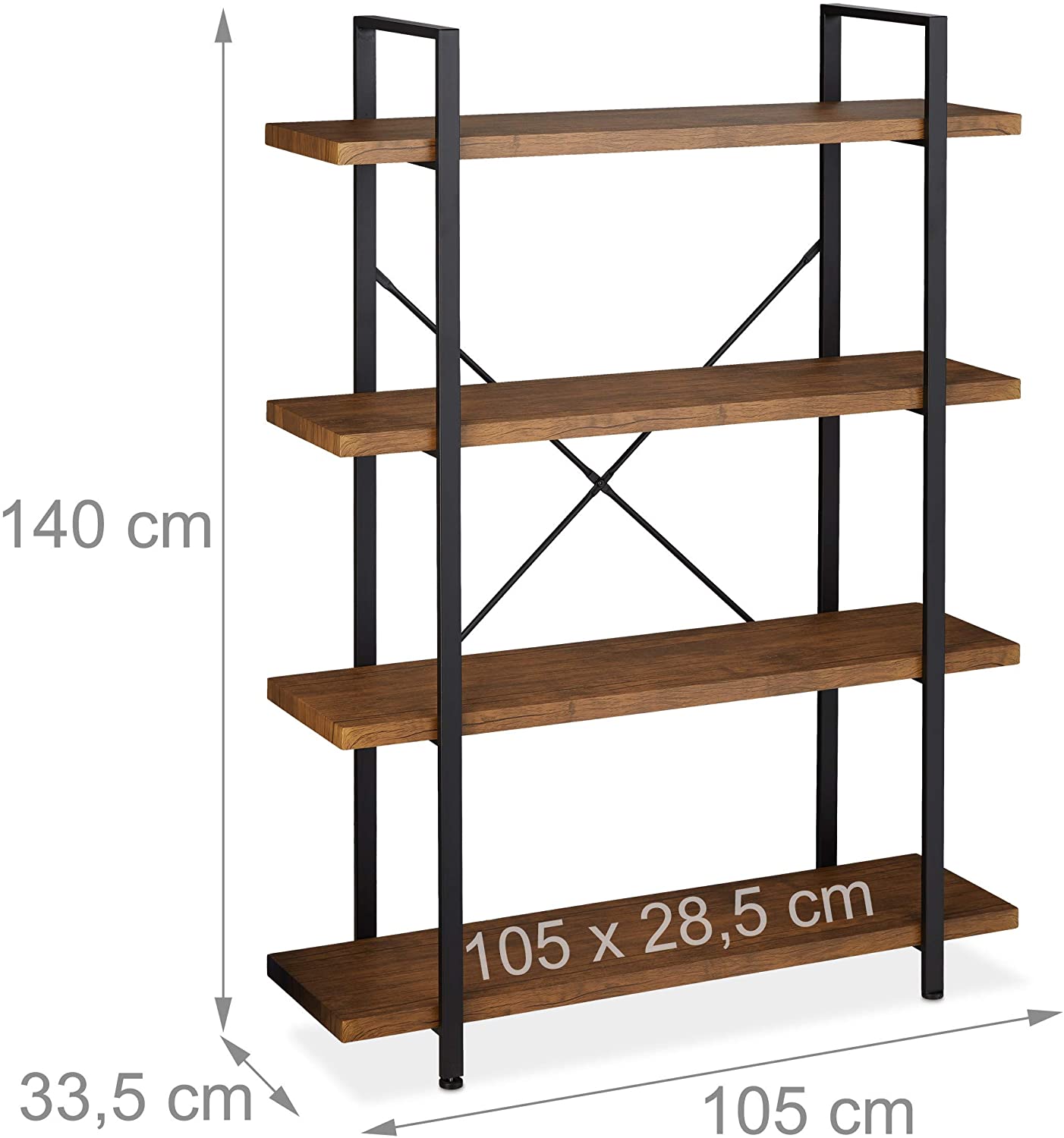 Relaxdays Διακοσμητικό Ράφι με 4 Διαμερίσματα - 105 x 33,5 x 140 cm - Natural - 4052025354176