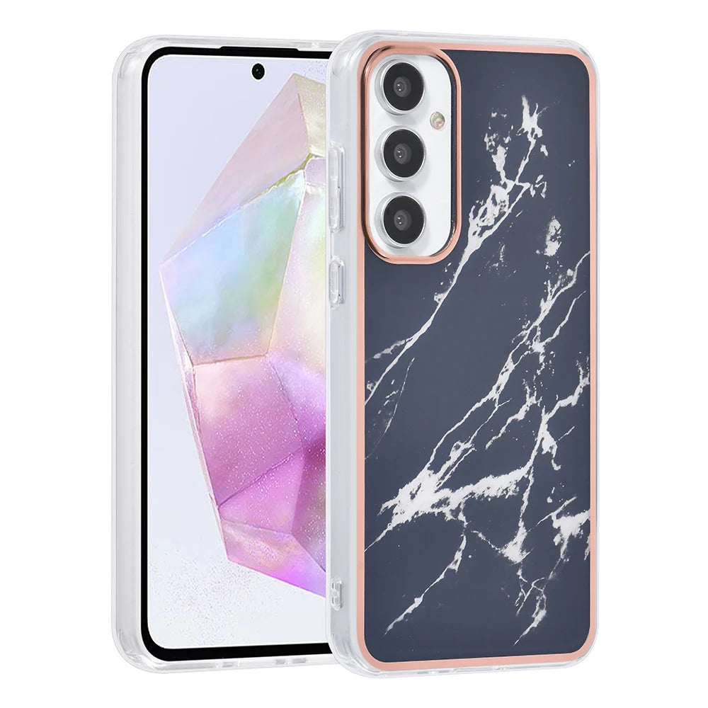 Tuniq Samsung Galaxy A35 5G - Σκληρή Θήκη με Πλαίσιο Σιλικόνης - Σχέδιο Μάρμαρο - Μαύρη