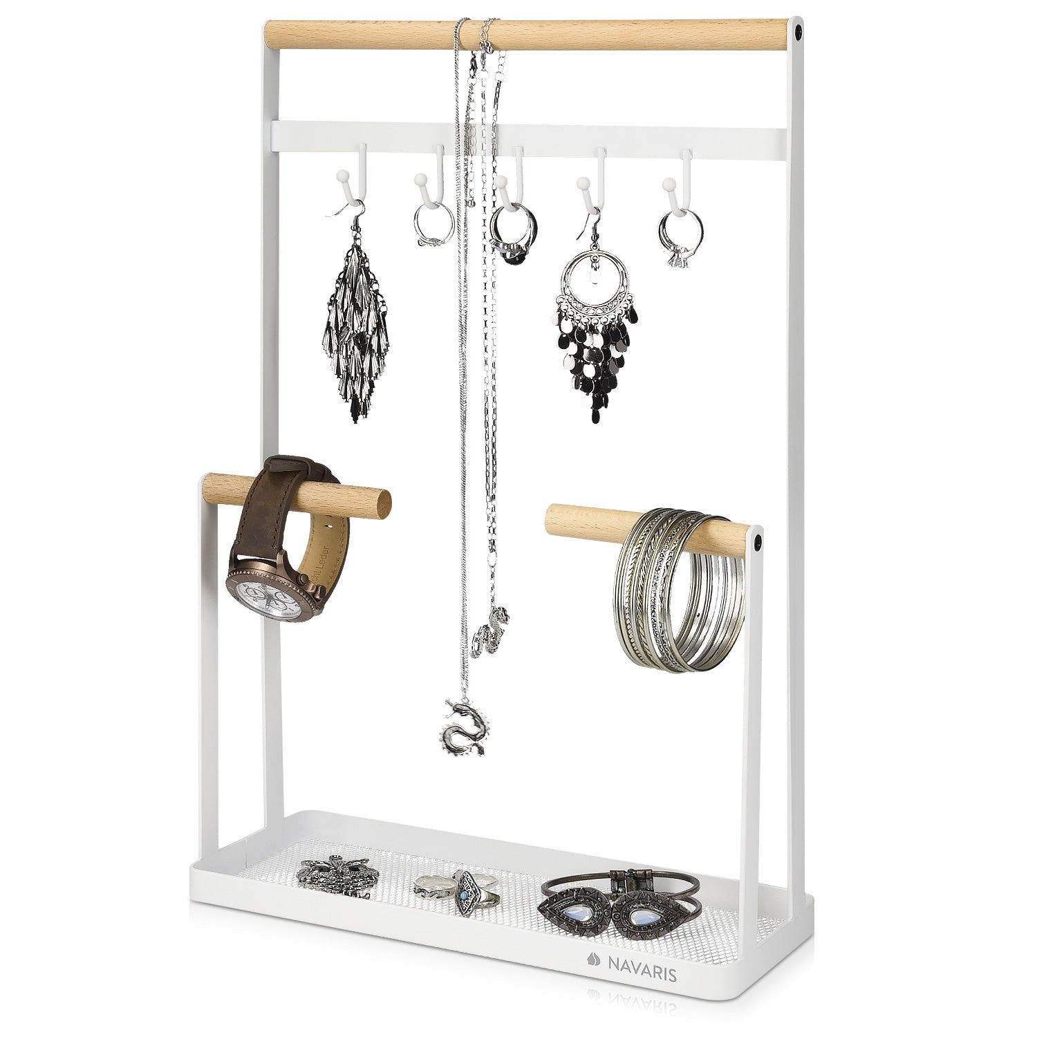 Navaris Jewellery Stand Κοσμημάτων και Αξεσουάρ από Μέταλλο και Ξύλο - White - 50574.02
