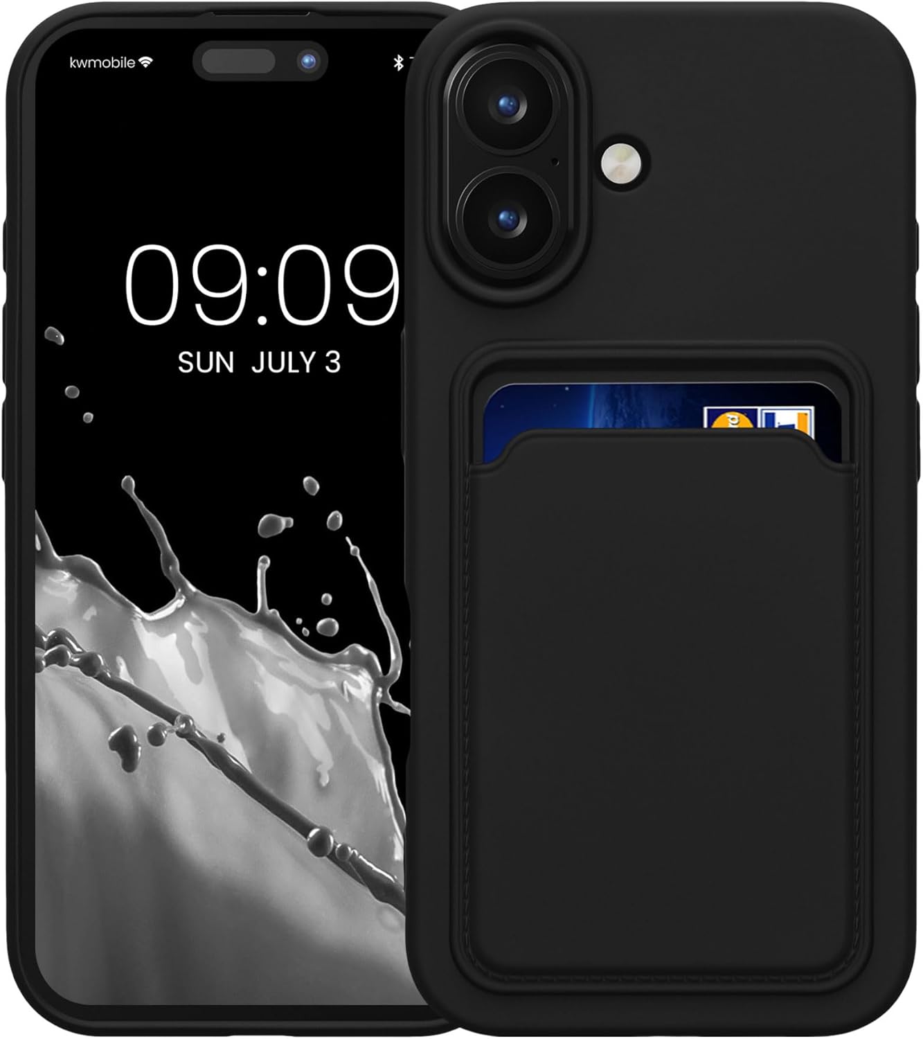 KW iPhone 16 Θήκη Σιλικόνης TPU με Υποδοχή για Κάρτα - Black