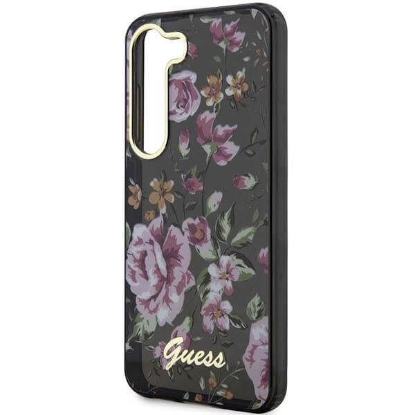 Guess Samsung Galaxy S23 Plus - Flower Collection Σκληρή Θήκη με Πλαίσιο Σιλικόνης - Black - GUHCS23MHCFWSK