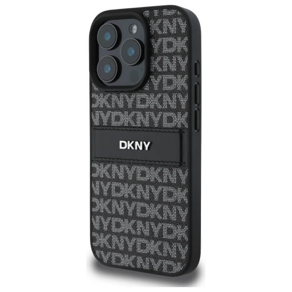 DKNY iPhone 16 Pro Max - Texture Pattern Tonal Stripe - Σκληρή Θήκη με Επένδυση Συνθετικού Δέρματος - Black