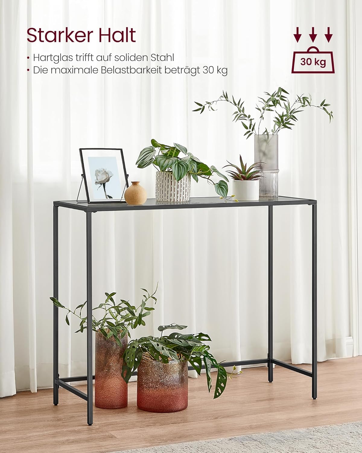 Vasagle Κονσόλα Μεταλλική με Γυάλινη Επιφάνεια - Black - LGT132B01