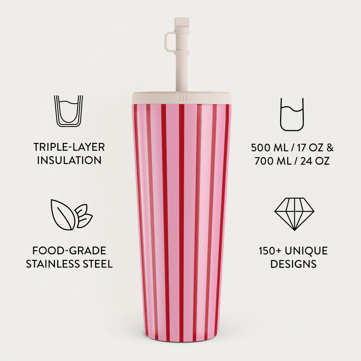 Burga Κούπα θερμός από Ανοξείδωτο Ατσάλι με καλαμάκι - 700ml - Favorite Bikini