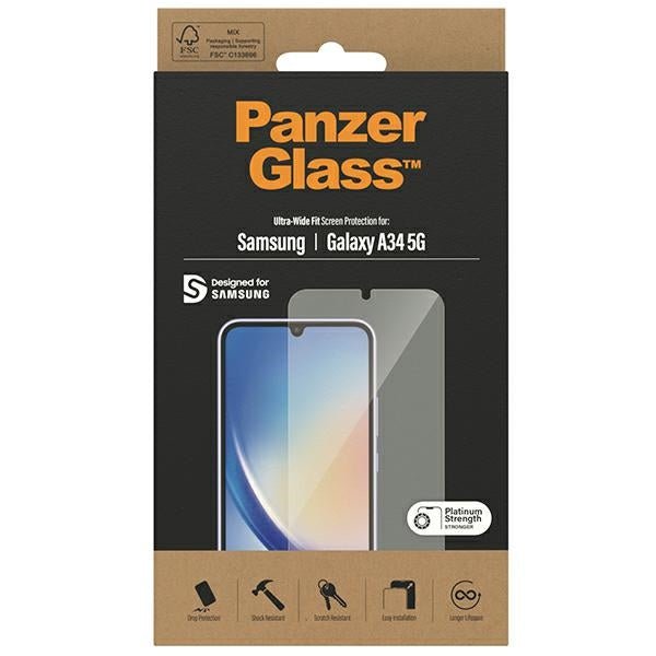 PanzerGlass Samsung Galaxy A34 5G Ultra - Wide Fit Case Friendly Full Screen Αντιχαρακτικό Γυαλί Οθόνης - Διάφανο