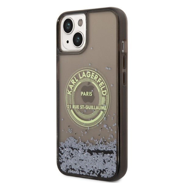 Karl Lagerfeld iPhone 14 Plus - Liquid Glitter RSG Σκληρή Θήκη με Πλαίσιο Σιλικόνης - Διάφανη / Black - KLHCP14MLCRSGRK