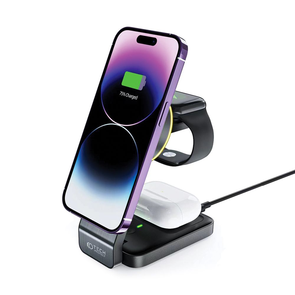 Tech-Protect QI15W-A28 3in1 Ασύρματος Μαγνητικός Φορτιστής MagSafe - Black