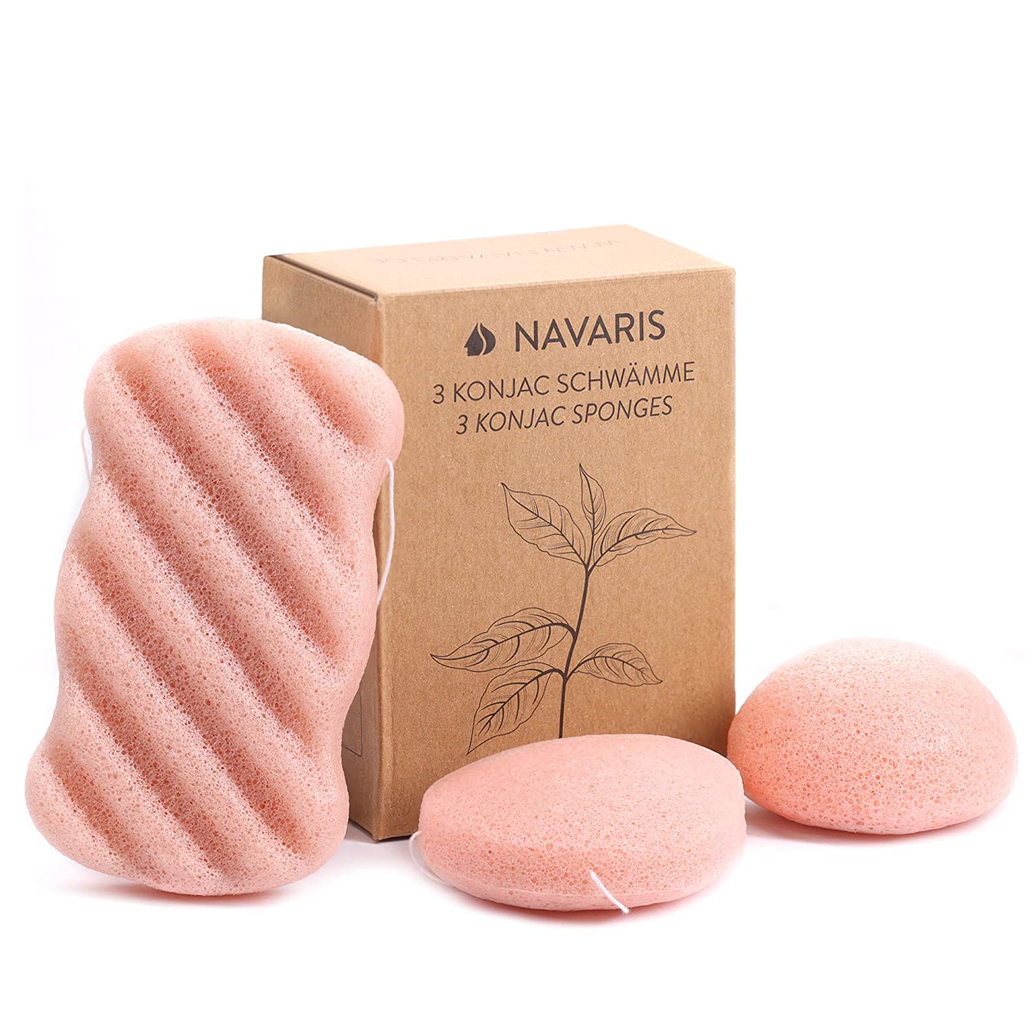 Navaris Set of Konjac Sponges Σετ με 3 Σφουγγάρια Καθαρισμού Προσώπου και Σώματος - Old Rose - 49124.10