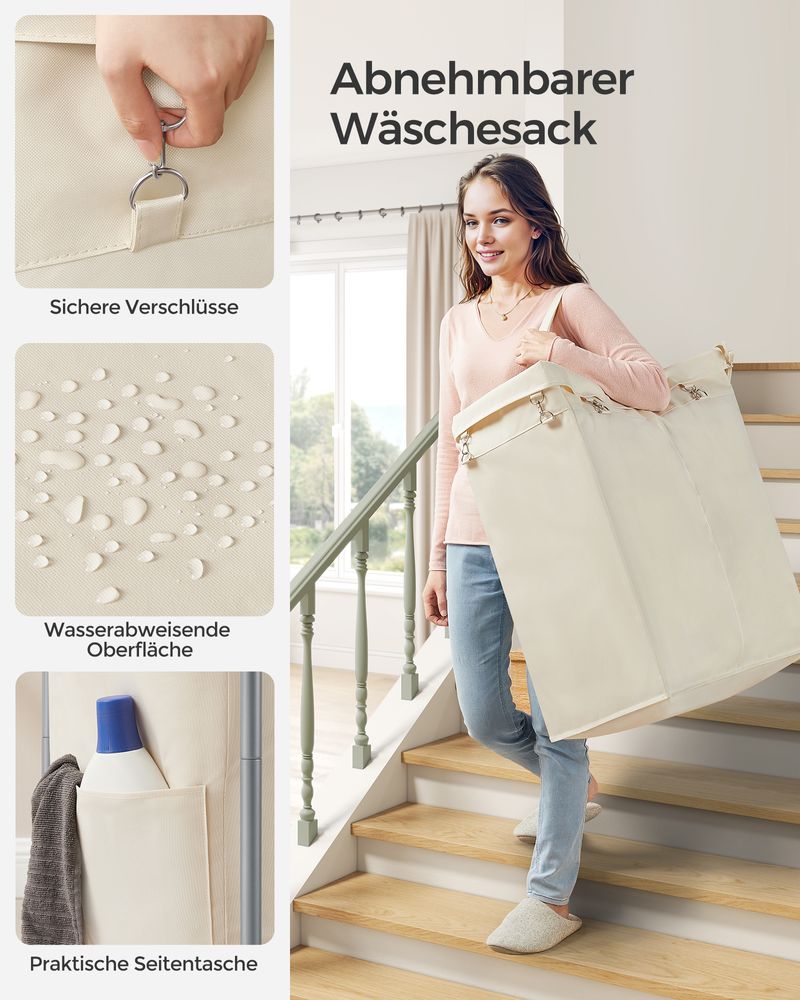 Songmics Τροχήλατο Καλάθι Απλύτων με 2 Χωρίσματα - 140L - Cream White - RLS004W01