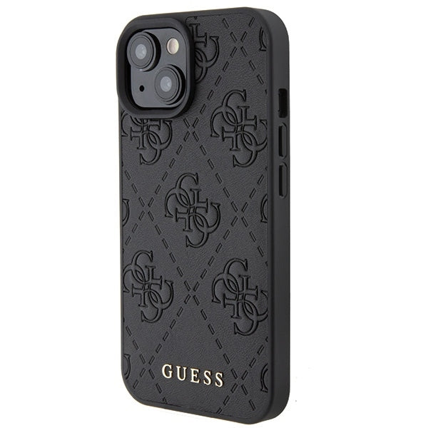 Guess iPhone 15 Leather 4G Stamped Θήκη με Επένδυση Συνθετικού Δέρματος - Black - GUHCP15SP4EPMK