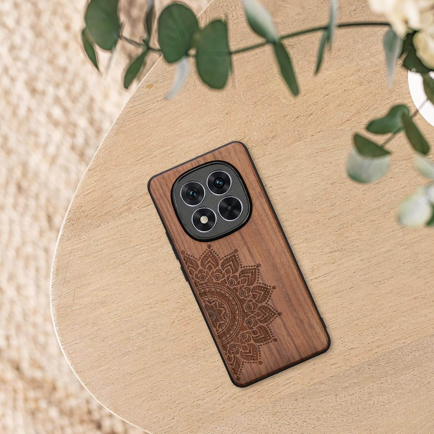 KW Xiaomi Redmi Note 14 Pro+ 5G Θήκη από Φυσικό Ξύλο - Design Rising Sun - Dark Brown