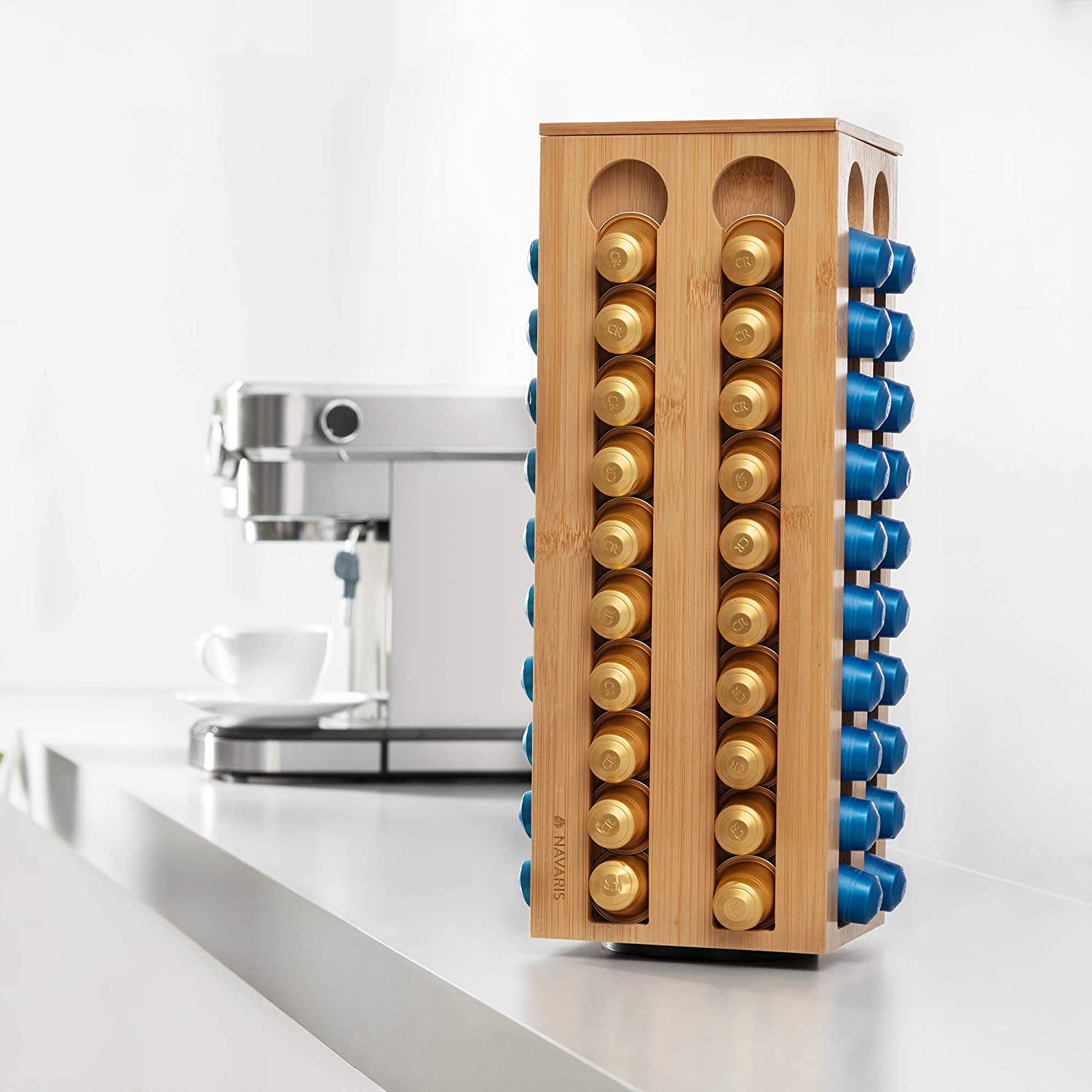 Navaris Βάση για 80 Κάψουλες Nespresso από Μπαμπού - Brown - 52544.01