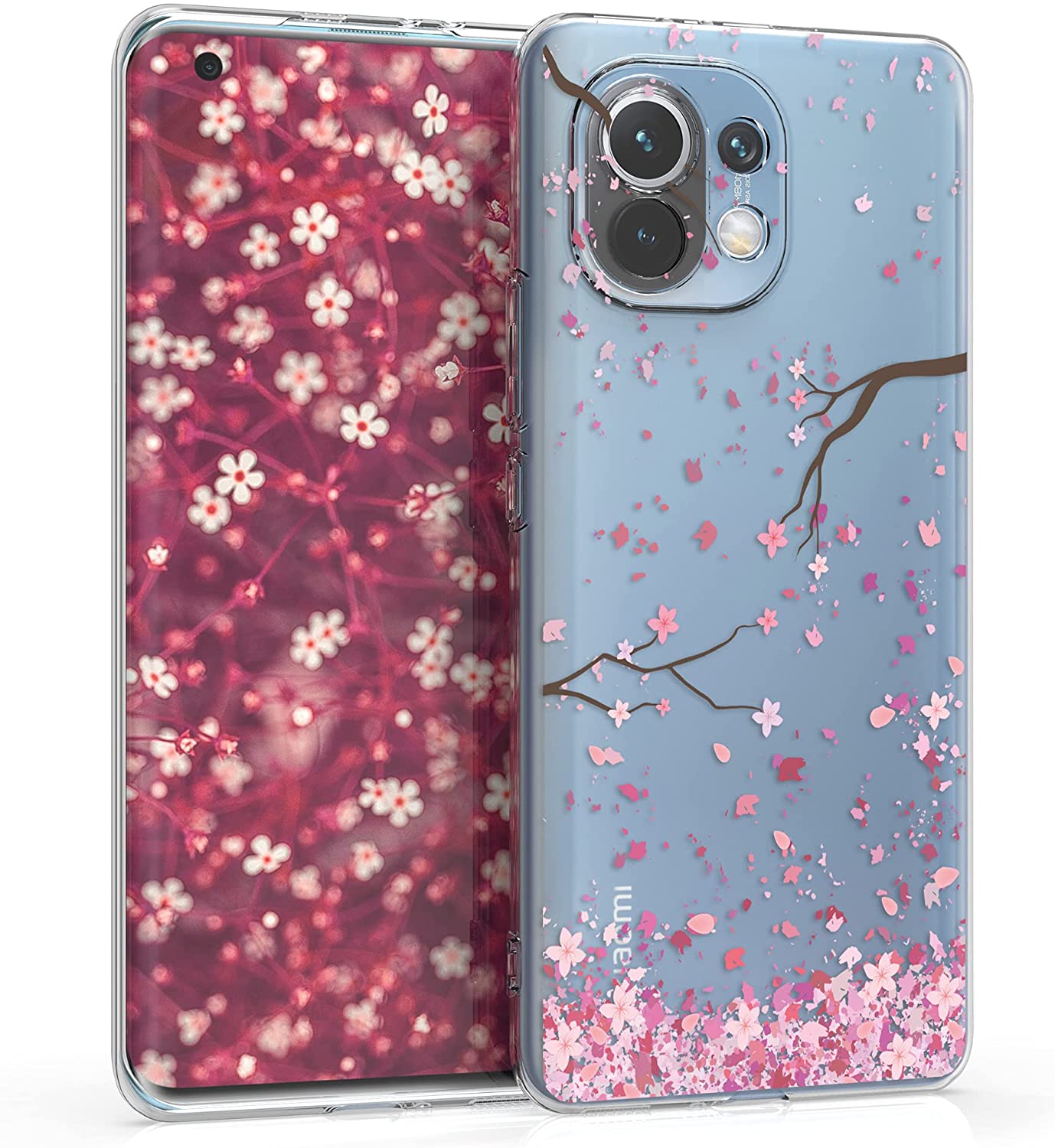 KW Xiaomi Mi 11 Θήκη Σιλικόνης TPU Design Cherry Blossoms - Light Pink / Dark Brown - Διάφανη - 54190.01
