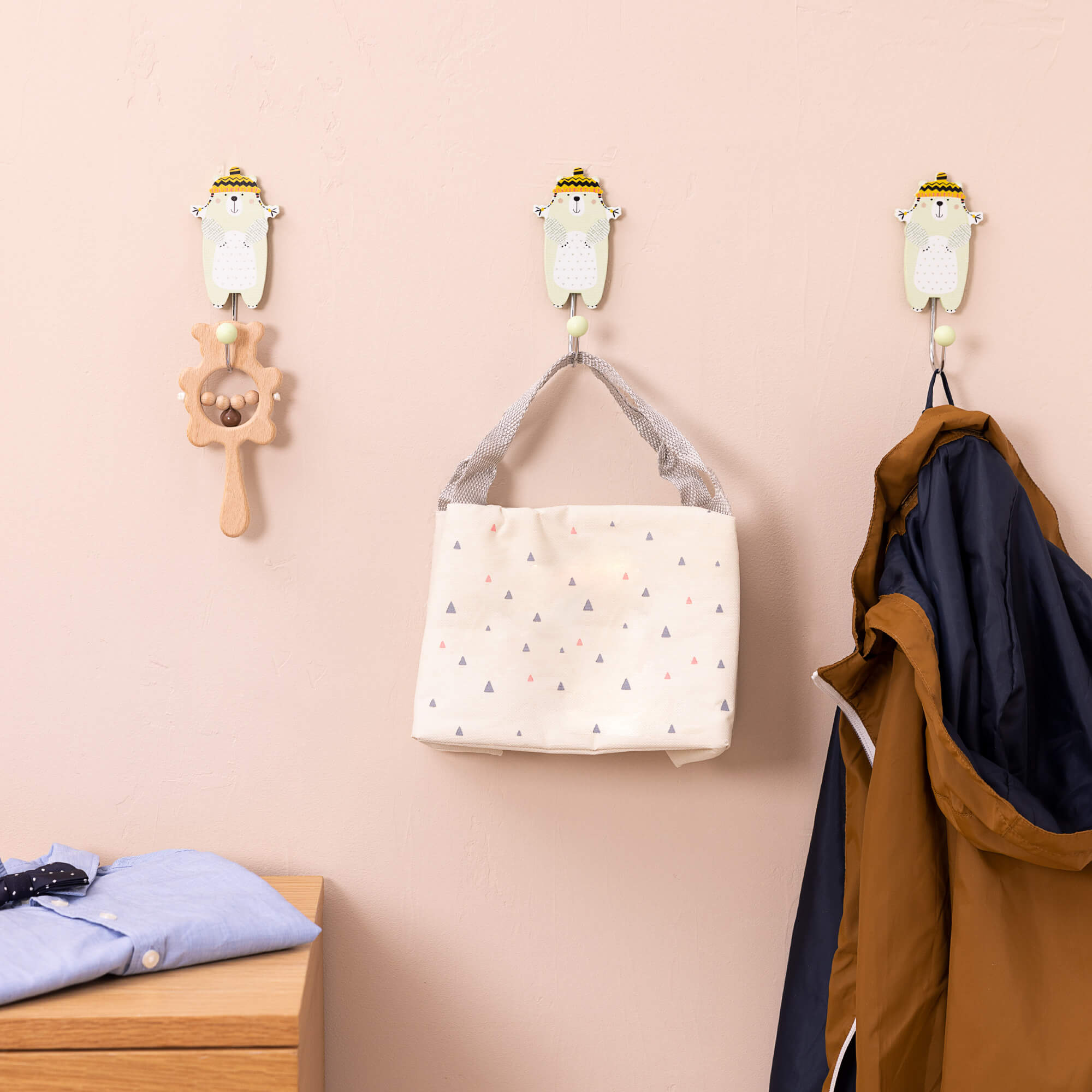 Navaris Σετ με 5 Επιτοίχιες Κρεμάστρες για Παιδικό Δωμάτιο - Design Bear - Green - 57099.01