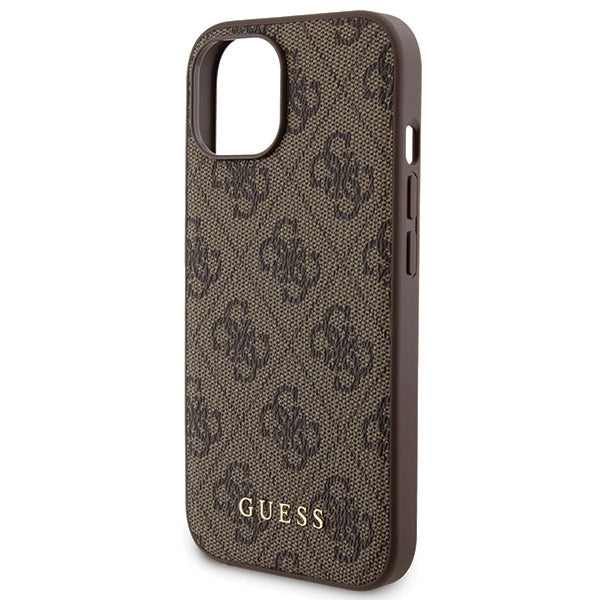 Guess iPhone 15 - 4G Metal Logo Σετ MagSafe Σκληρή Θήκη με Επένδυση Συνθετικού Δέρματος και Powerbank 5000mAh - Brown - GUBPM5P15S4GEMGW