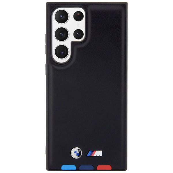 BMW Samsung Galaxy S23 Ultra Leather Stamp Tricolor Σκληρή Θήκη με Πλαίσιο Σιλικόνης - Black