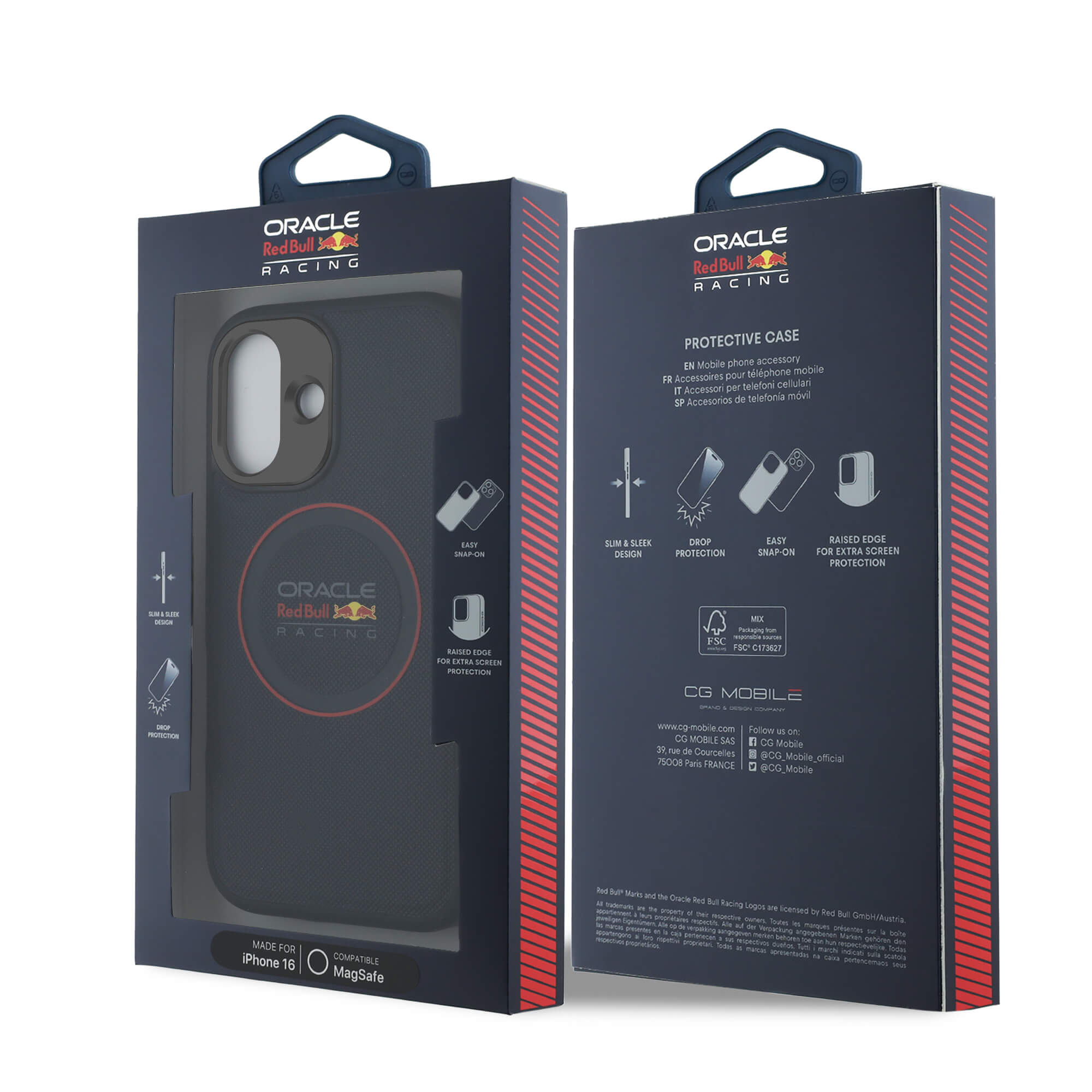 Red Bull iPhone 16 - Leather Red Ring - MagSafe Σκληρή Θήκη με Επένδυση Συνθετικού Δέρματος και Πλαίσιο Σιλικόνης - Navy - RBHMP16S24PUILVR