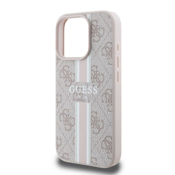 Guess iPhone 16 Pro Max - 4G Printed Stripes - MagSafe Θήκη με Επένδυση Συνθετικού Δέρματος - Pink - GUHMP16XP4RPSP - likebrands.gr