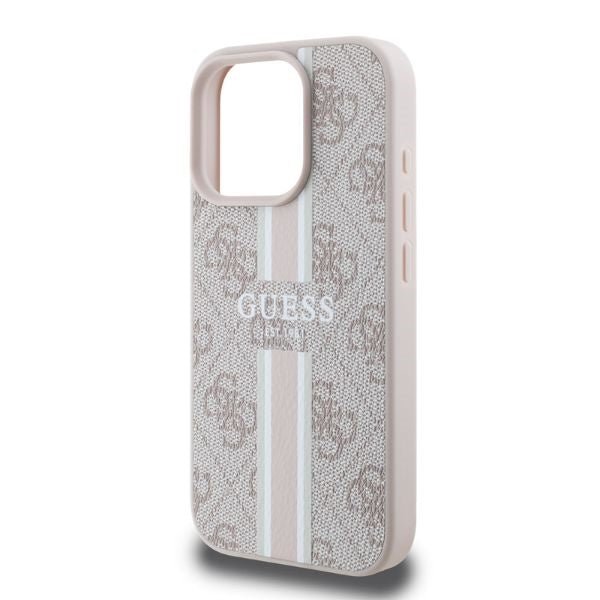 Guess iPhone 16 Pro Max - 4G Printed Stripes - MagSafe Θήκη με Επένδυση Συνθετικού Δέρματος - Pink - GUHMP16XP4RPSP