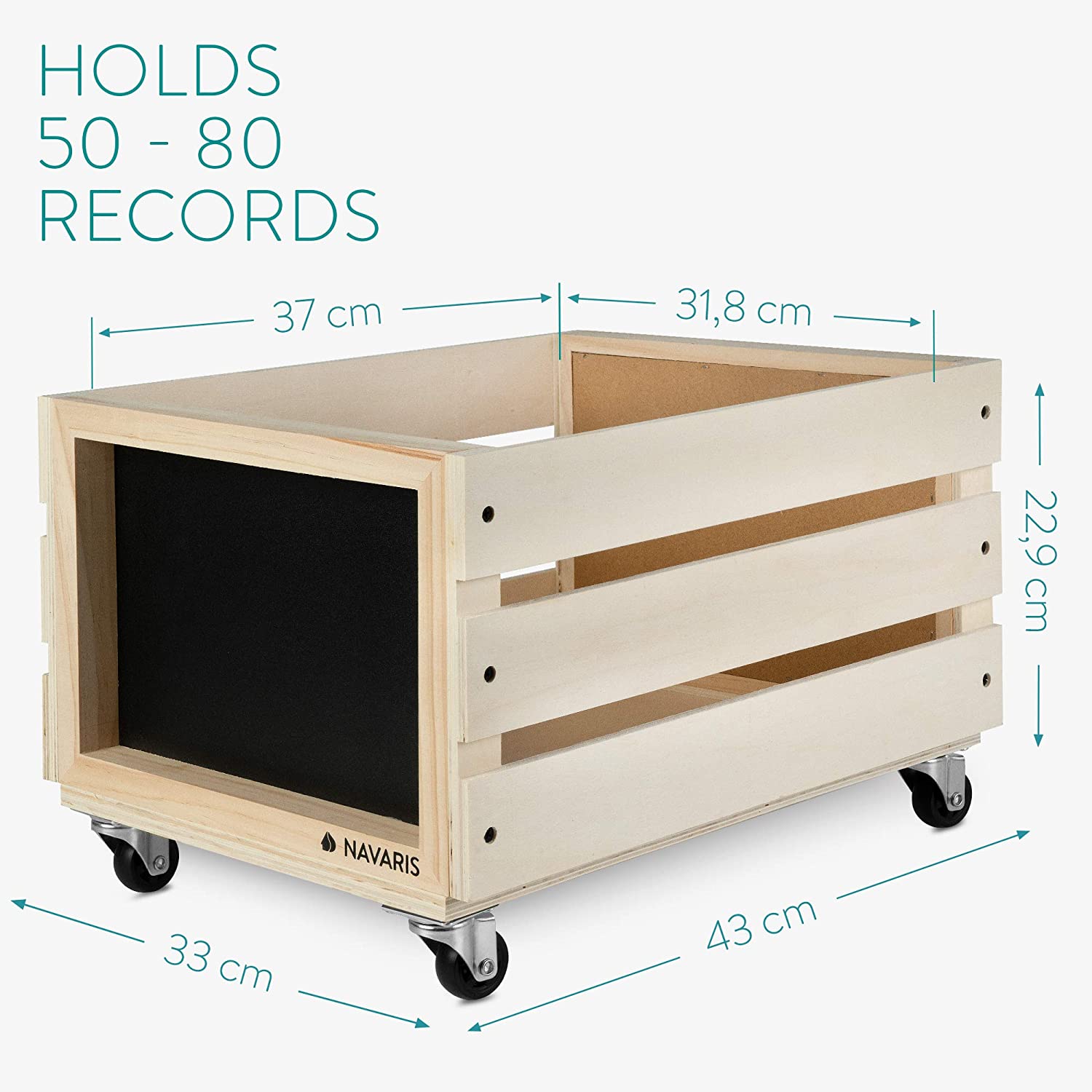 Navaris Ξύλινο Κουτί Αποθήκευσης με Πίνακα Κιμωλίας και Ροδάκια - Natural - 53026.02.24