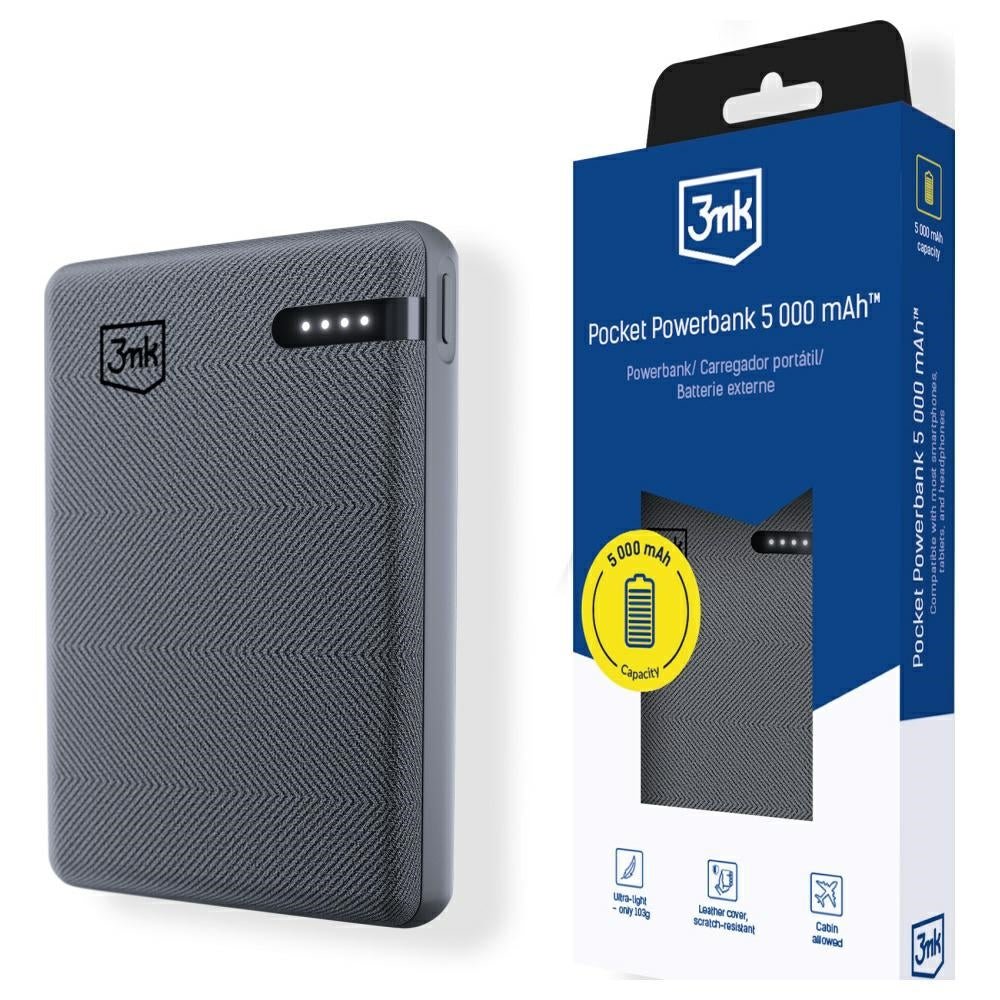 3MK Pocket PowerBank 5000mAh με 1 Θύρα Type - C - Grey