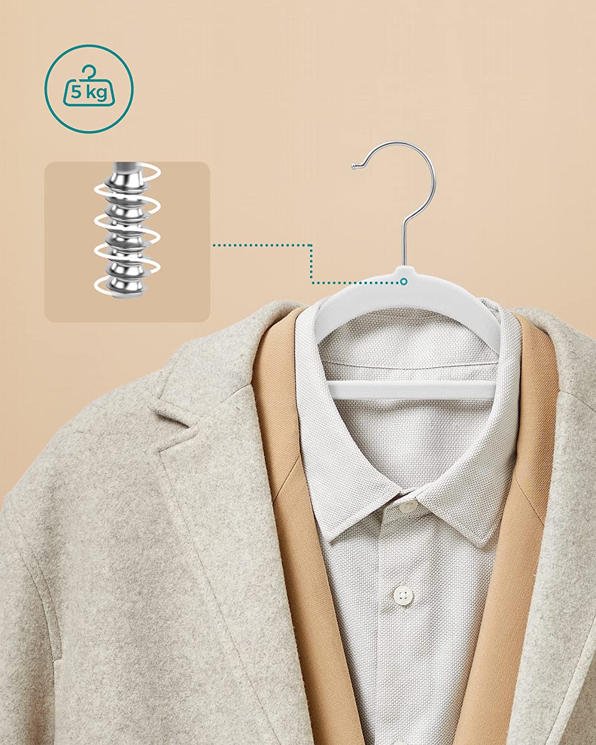 Songmics Σετ με 50 Βελούδινες Κρεμάστρες Ρούχων - White - CRF020W02