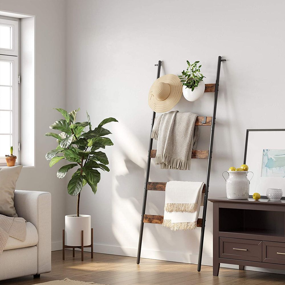 Vasagle Σκάλα / Βάση Στήριξης για Πετσέτες με Μεταλλικό Πλαίσιο και 5 Ξύλινες Ράγες - Vintage Brown / Black - LLS011B01