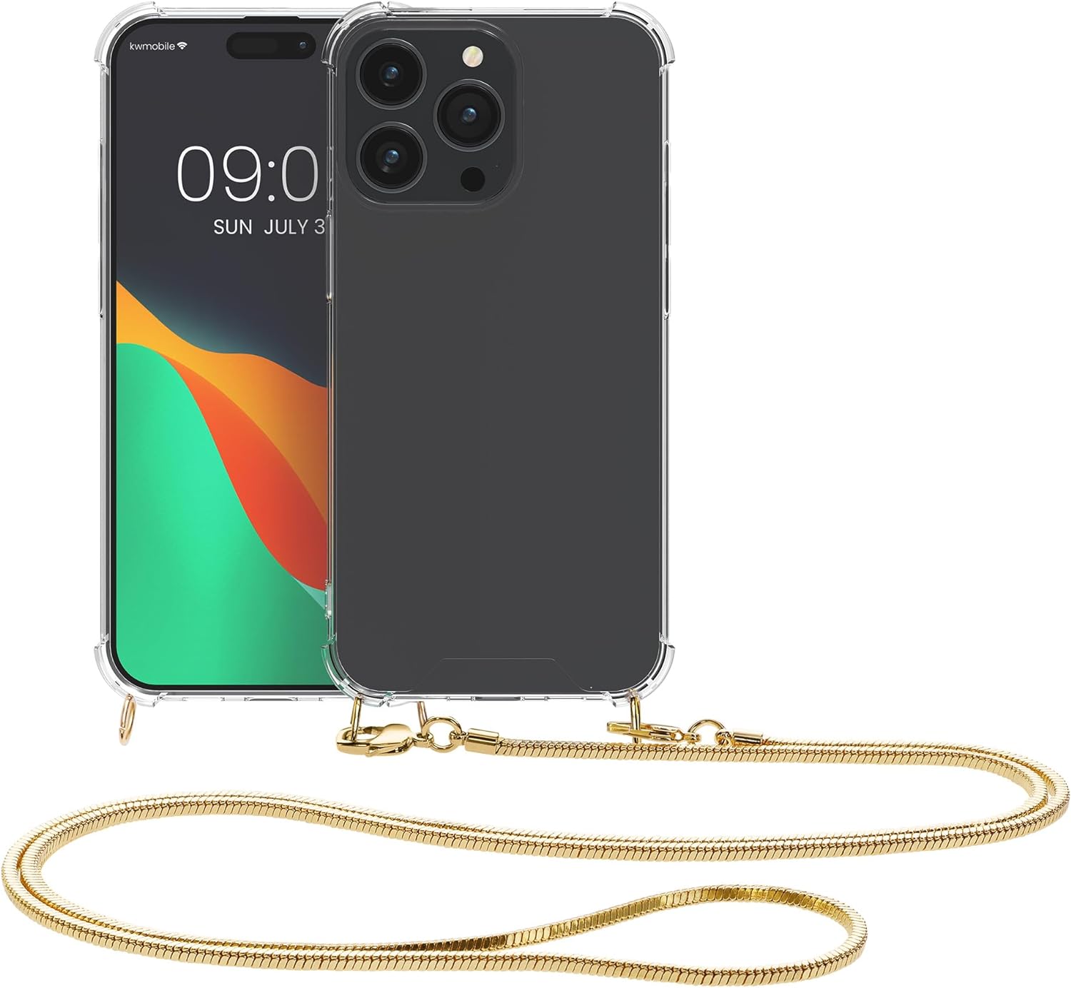 KW iPhone 15 Pro Θήκη Σιλικόνης TPU με Μεταλλικό Λουράκι - Διάφανη / Gold - 62031.21