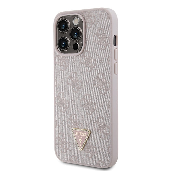 Guess iPhone 15 Pro Max Leather 4G Diamond Triangle Θήκη με Επένδυση Συνθετικού Δέρματος - Pink - GUHCP15XP4TDPP