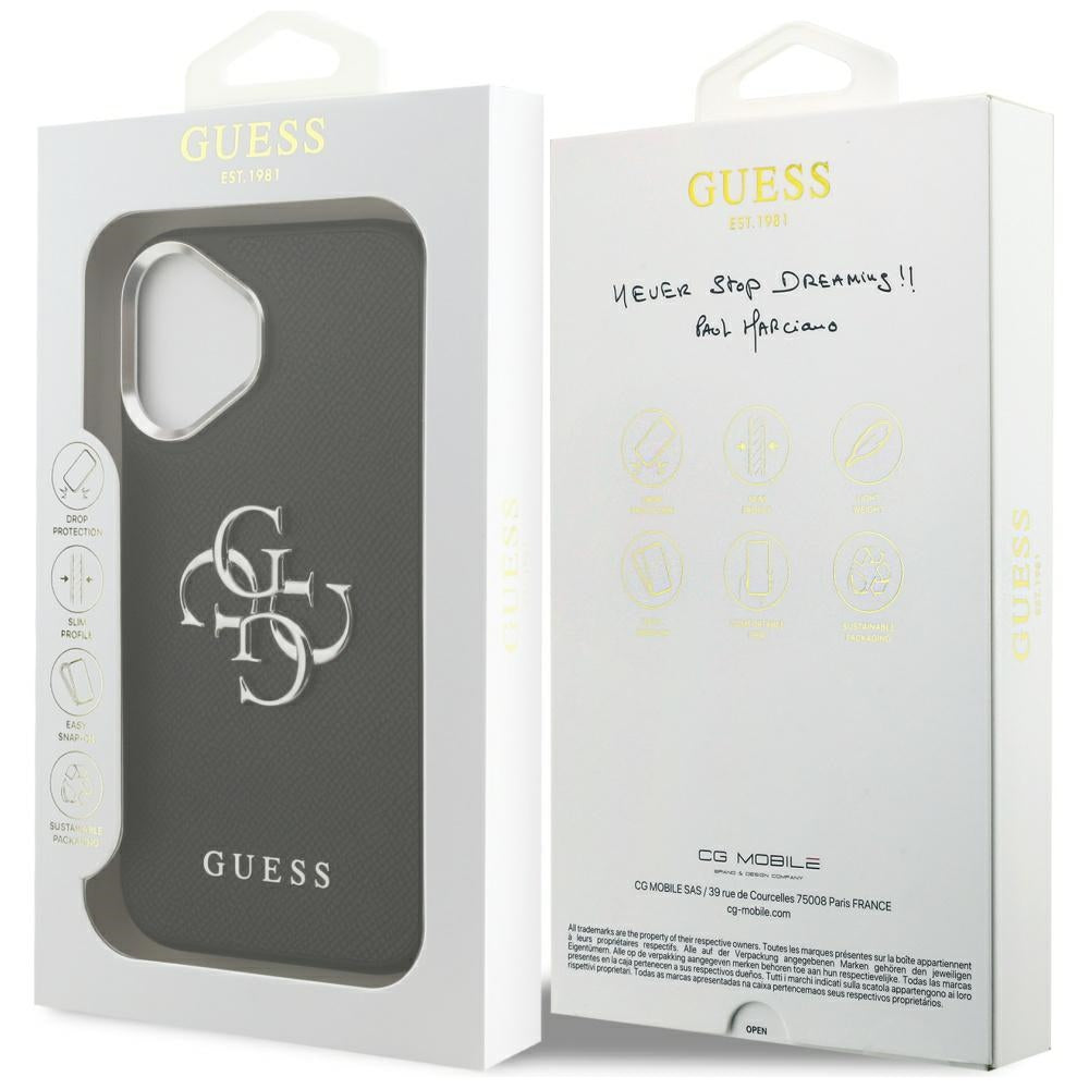 Guess iPhone 17 - Grained Big 4G Classic Logo - Σκληρή Θήκη με Επένδυση από Οικολογικό Δέρμα - Black - GUHCP17SPG4SMCEK