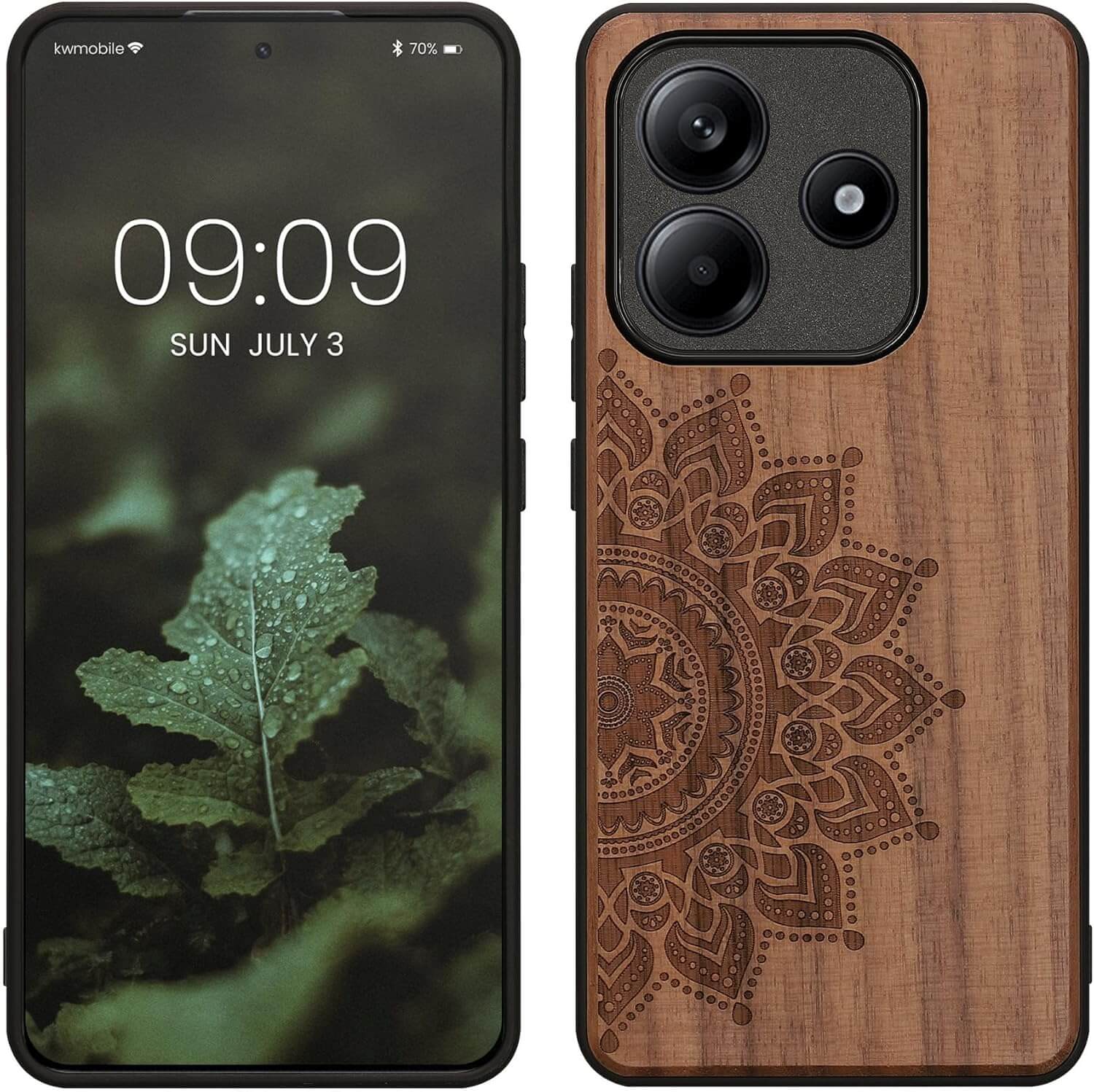 KW Xiaomi Redmi Note 14 5G Θήκη από Φυσικό Ξύλο - Design Rising Sun - Dark Brown