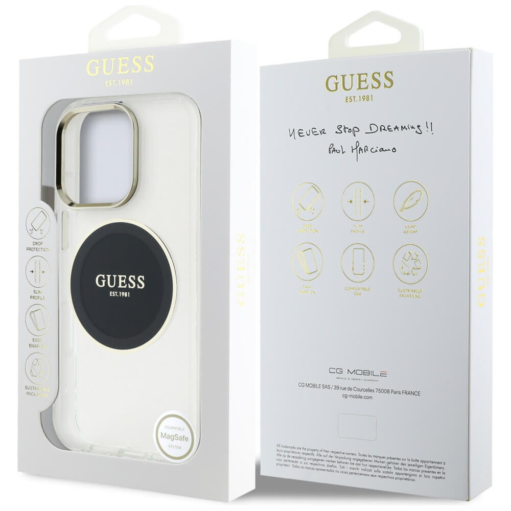 Guess iPhone 16 Pro IML Metal Colored Circle Classic Logo MagSafe Σκληρή Θήκη με Πλαίσιο Σιλικόνης και MagSafe - Black - GUHMP16LHTDRCEDK
