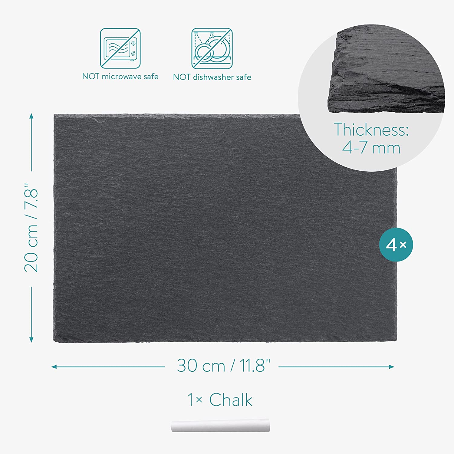 Navaris Σετ με 4 Ορθογώνιους Δίσκους Σερβιρίσματος από Σχιστόλιθο - Anthracite - 47683.04.02