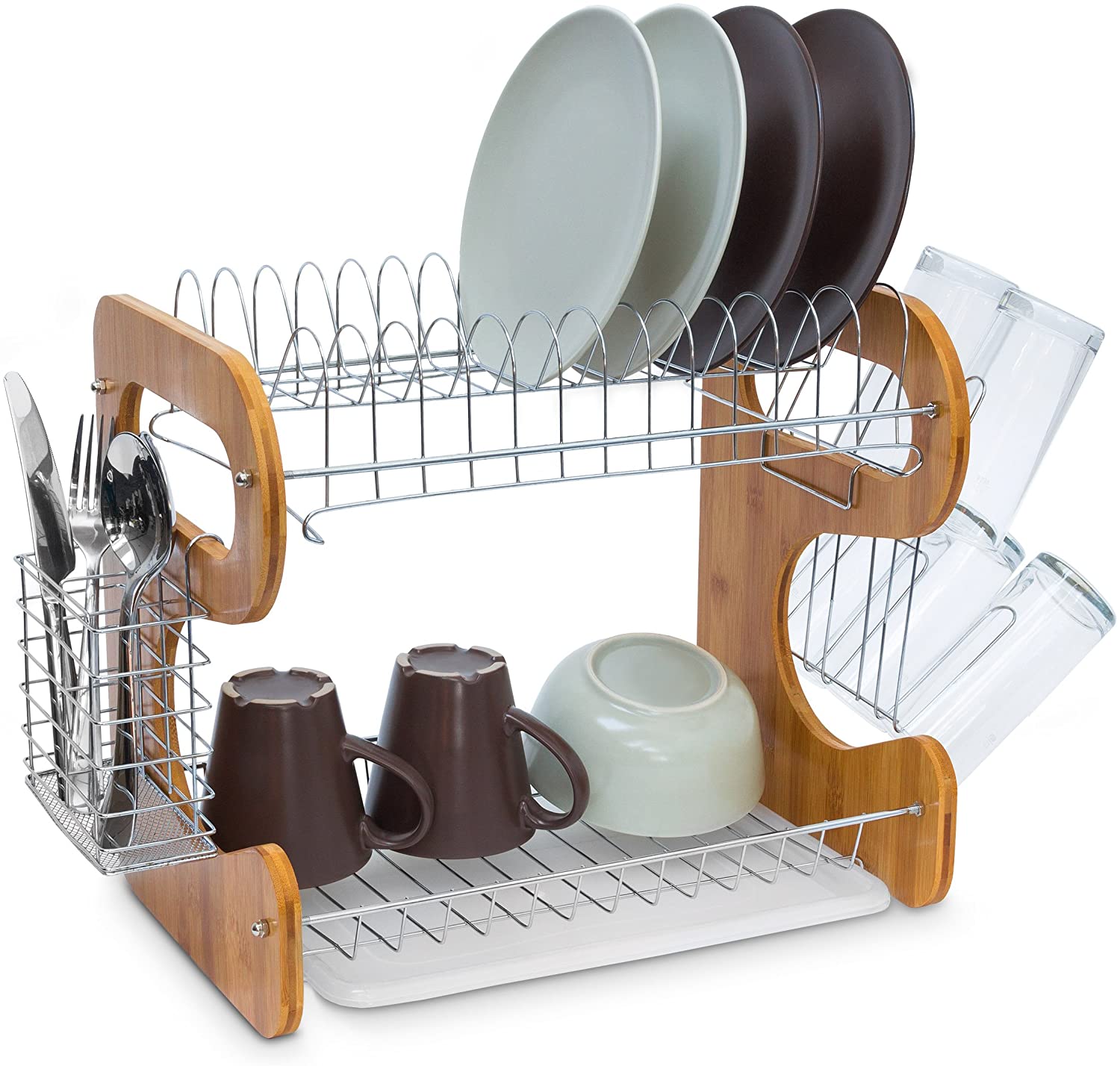 Relaxdays Στεγνωτήριο Πιάτων και Μαχαιροπίρουνων από Μπαμπού - Silver / Natural - 4052025191528